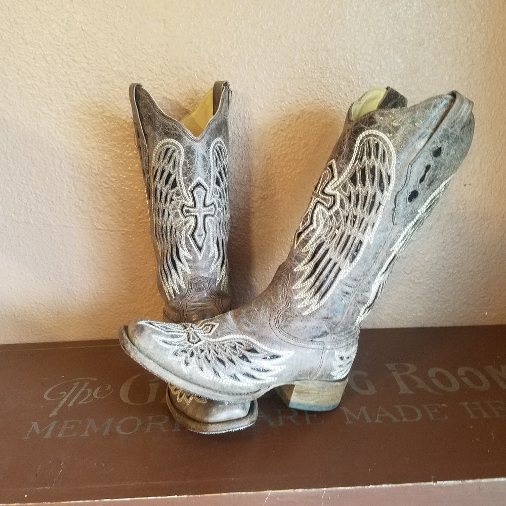 Corral Brown Black Wing And Cross Square Toe